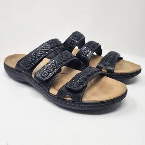 Clarks Laurieann Cove Sandals Women 7Narrow Black Leather Comfort 3 Strap 28847